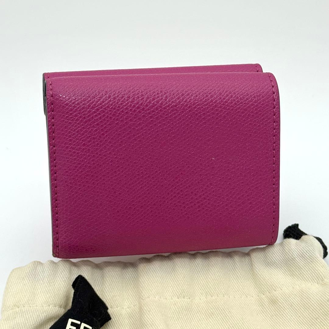 美品 FENDI FFダイヤモンド 三つ折り 財布 ピンク ゴールド バイカラー
