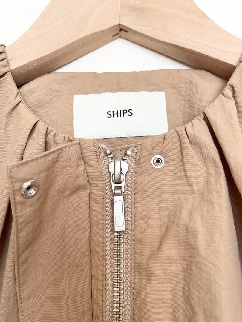 SHIPS 〈撥水加工/手洗い可能〉 裾 ドロスト ノーカラーロングコート
