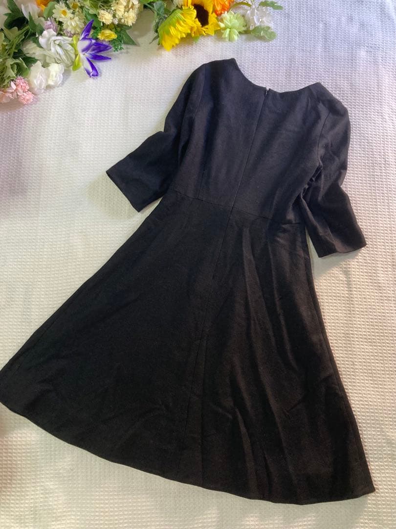 ストロベリーフィールズ ワンピース 黒 バイカラー リボン 日本製 ウール美品