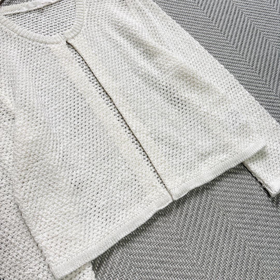 極美品 ANAYI アナイ メッシュ ノーカラージャケットカーディガン 白 M