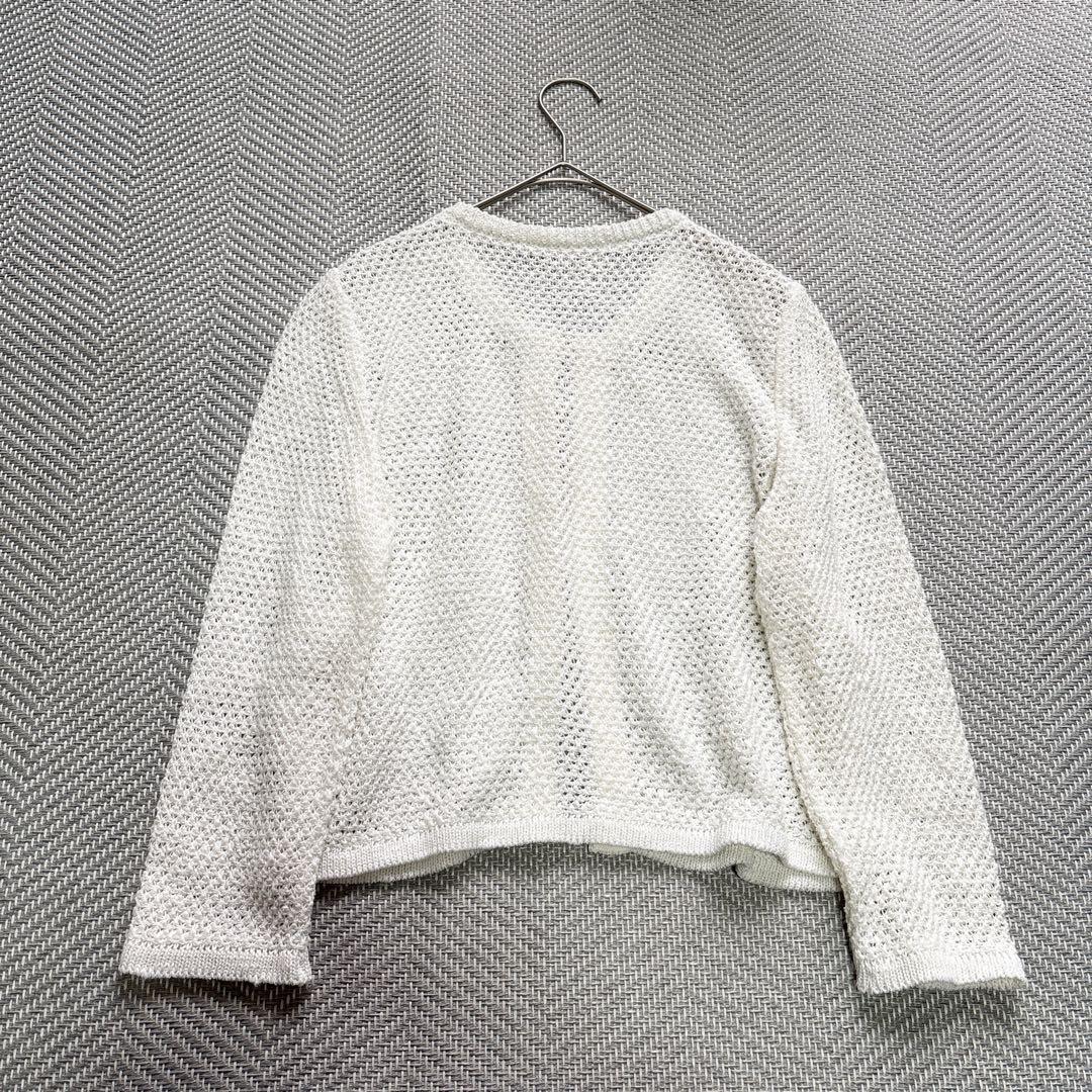 極美品 ANAYI アナイ メッシュ ノーカラージャケットカーディガン 白 M