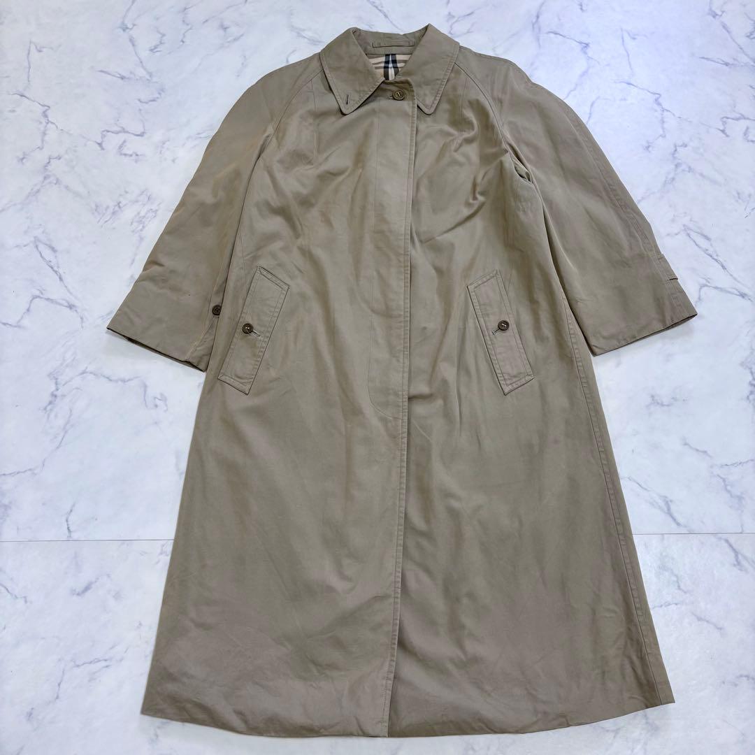 美品 バーバリー ステンカラーコート L カーキ ノバチェック レディース