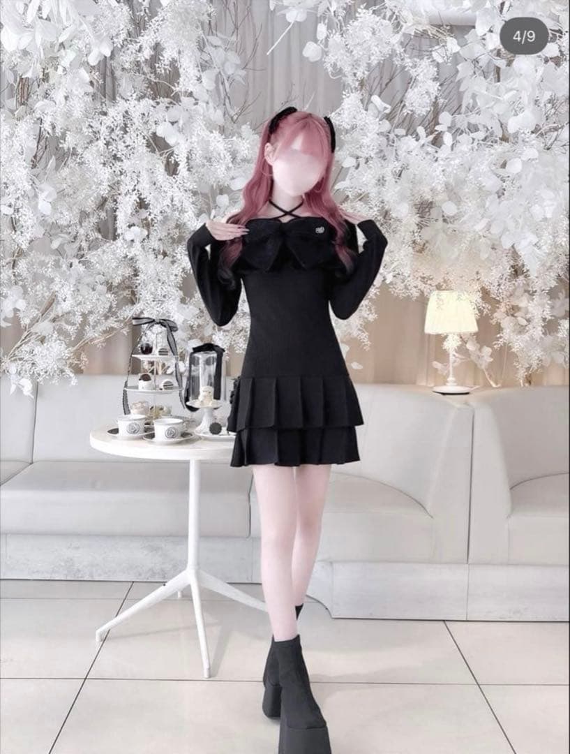 HONEYMEW ハニーミュウ ビックリボンクロスオフショルワンピ 黒 ブラック
