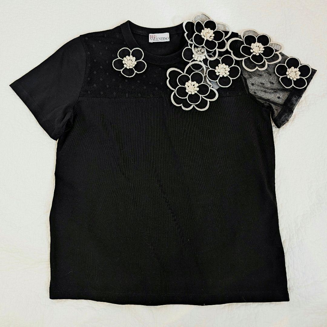 レッドヴァレンティノ Tシャツ チュール フラワーエンブロイダリー