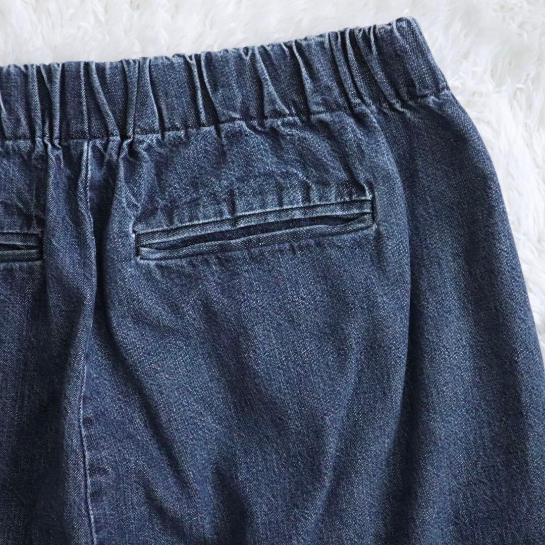 美品★かぐれ コットンデニムイージーパンツ ウエストゴム インディゴ F