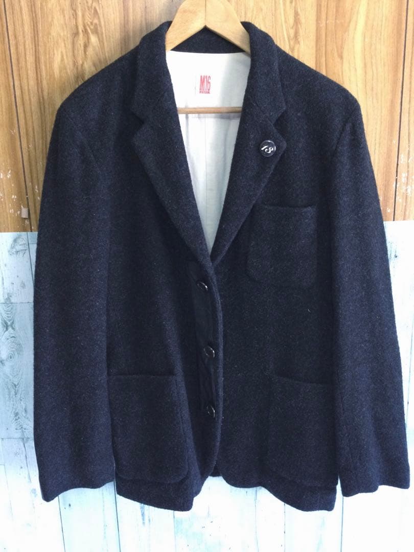 【レア美品】M-sixteen inc ウールジャケット　本革パッチ　Lサイズ