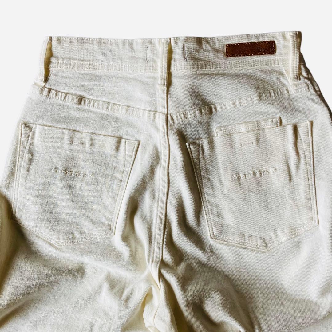 【美品】✨ヤヌーク Lea ホワイト ボーイズストレートデニム カットオフ 24