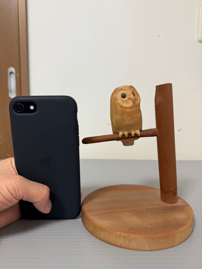 木製フクロウの彫刻オブジェ①★木彫りのふくろう置物★OWL★小泉順子さん製作