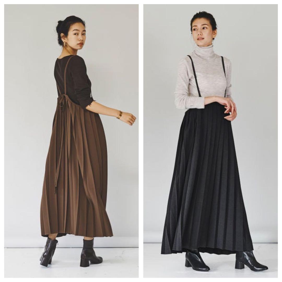 Curensology プリーツサロペット ロング丈 ブラック 大人サロペット