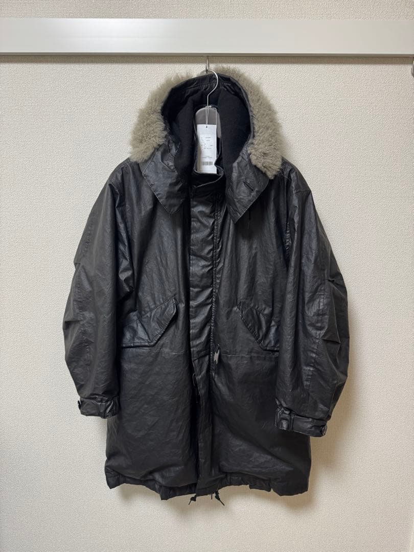 美品 サイズ1 25AW COMOLI ペーパーレザーフーデッドコート