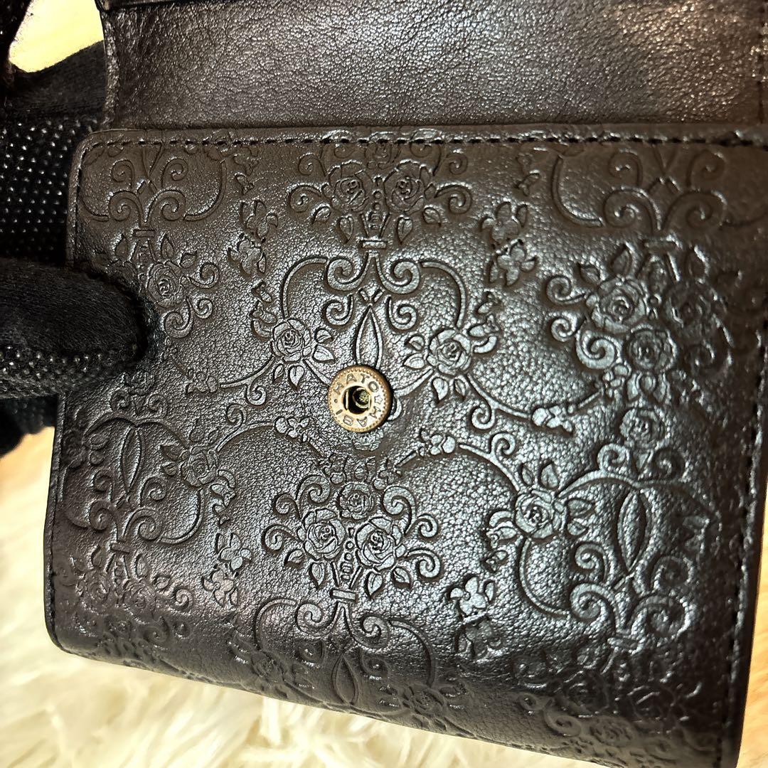 希少 完売品 アナスイ 折り財布 ヴィンテージローズ がま口 レザー ブラック