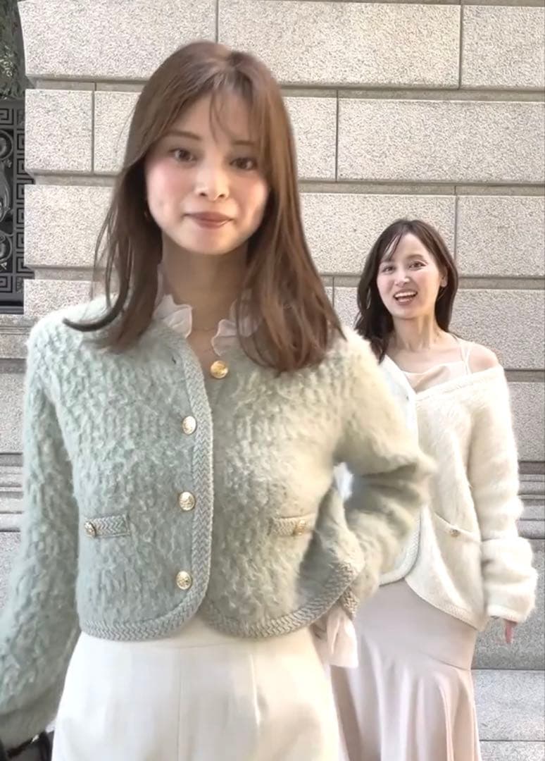 SNIDEL スナイデル ファーライクフリルニットジャケット　ミント