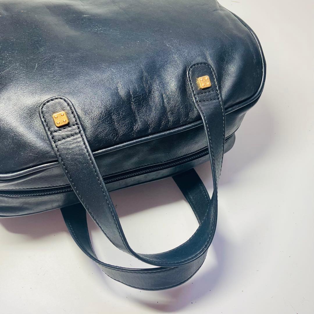 美品　ロエベ ミニボストン アマゾナ28アナグラム 金金具 レザー ブラック 黒