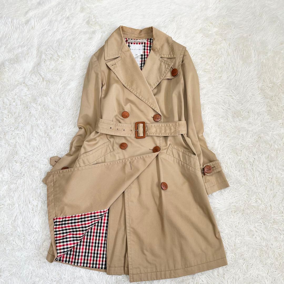 セリーヌ CELINE トレンチコート ロゴボタン 36 ベージュ ベルト付き