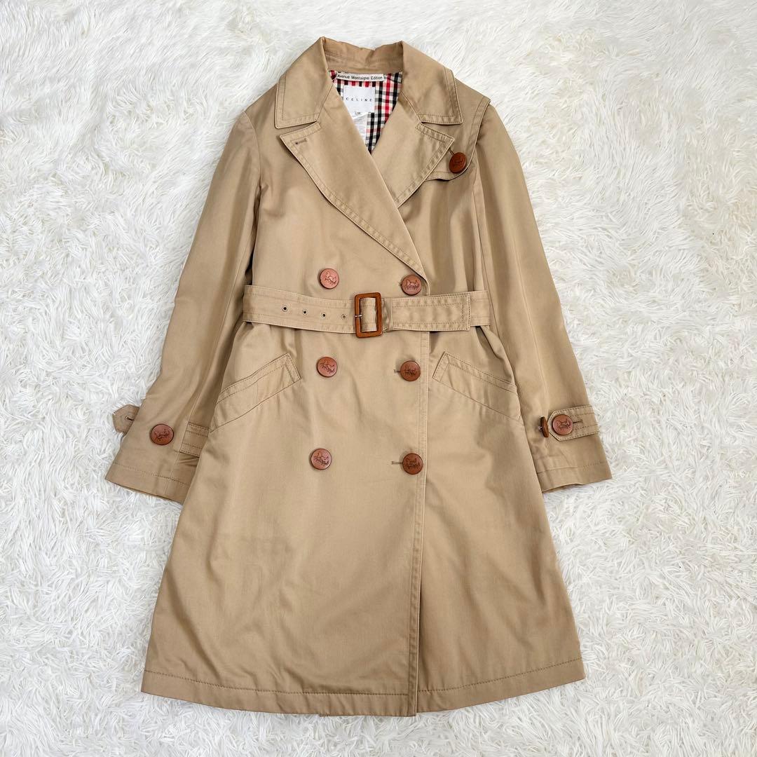 セリーヌ CELINE トレンチコート ロゴボタン 36 ベージュ ベルト付き