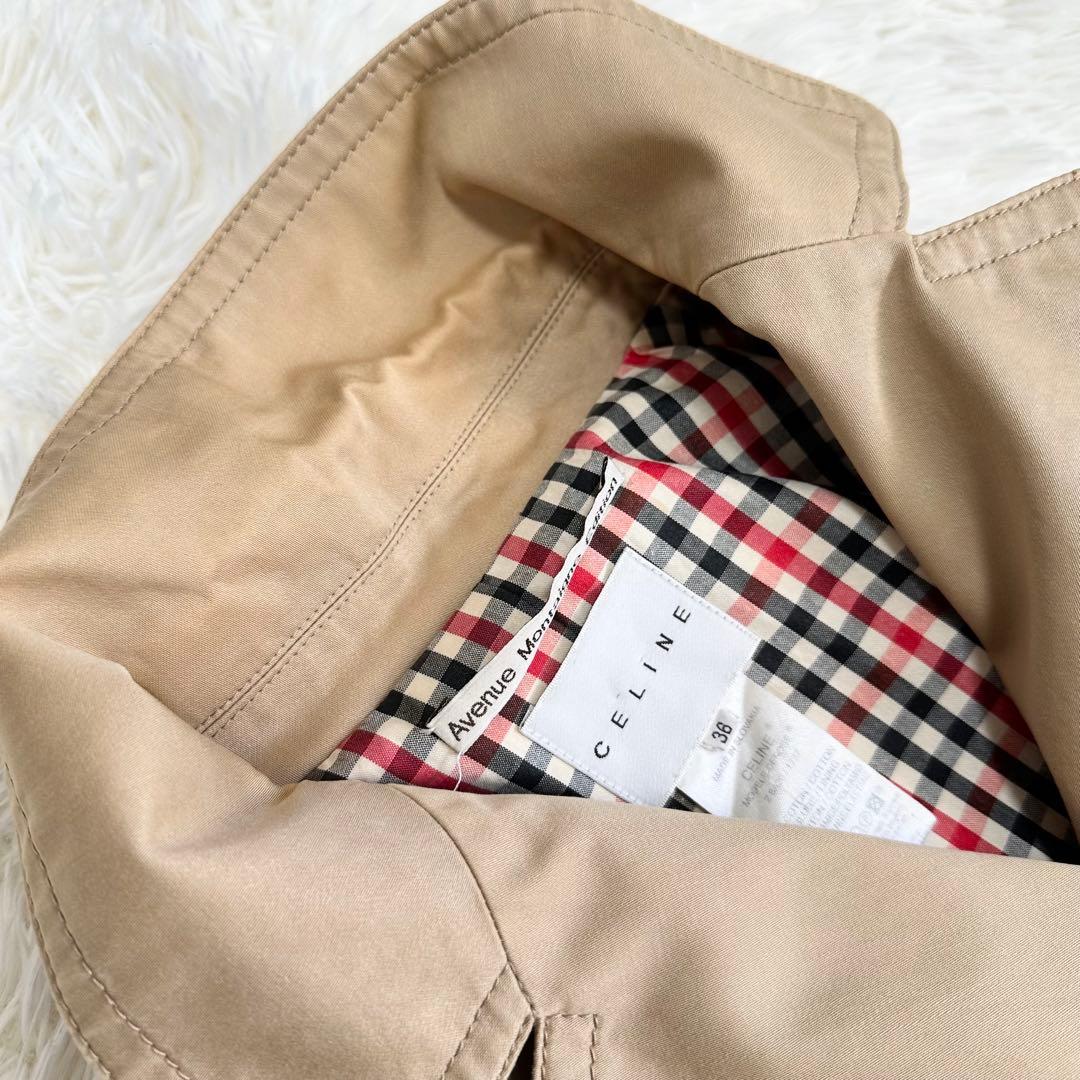 セリーヌ CELINE トレンチコート ロゴボタン 36 ベージュ ベルト付き
