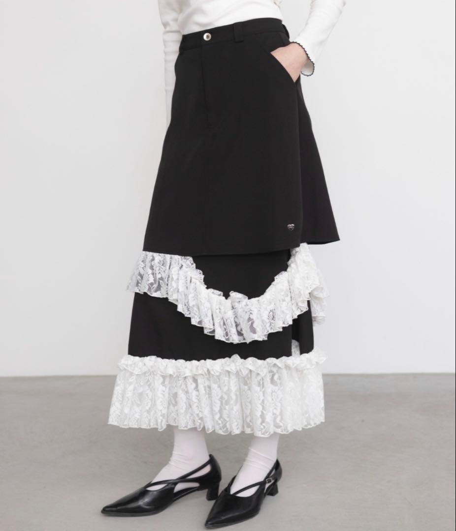 idem イデム　asymmetry lace frill skirt