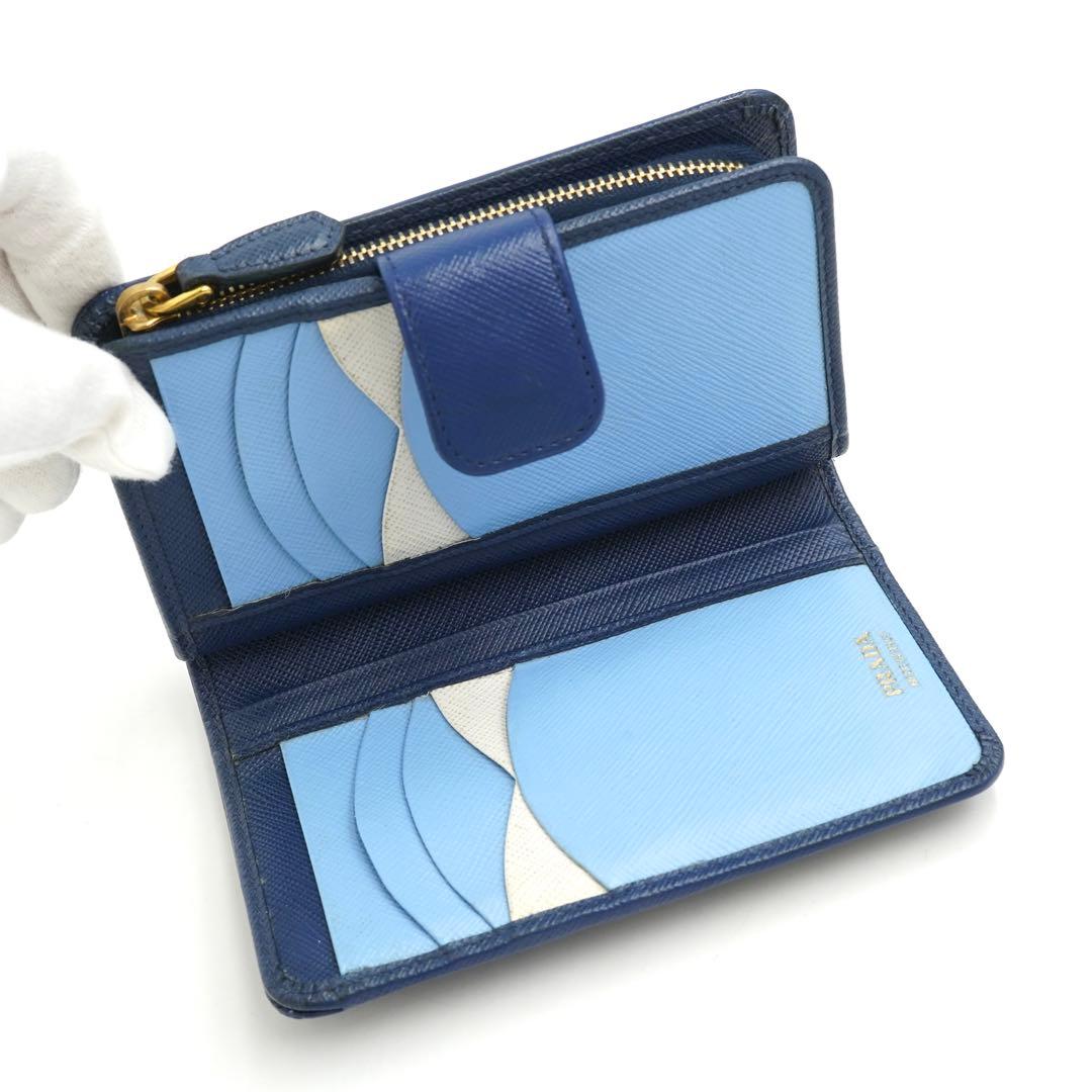 ✨未使用展示品✨　PRADA ミニ財布　サフィアーノレザー　バイカラー　ブルー