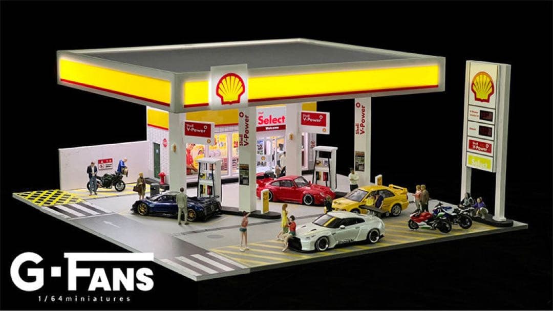 新発売 1/64 shellガソリンスタンドジオラマ　駐車場付き　G-FANS
