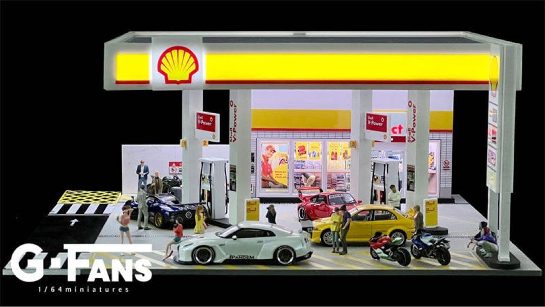 新発売 1/64 shellガソリンスタンドジオラマ　駐車場付き　G-FANS