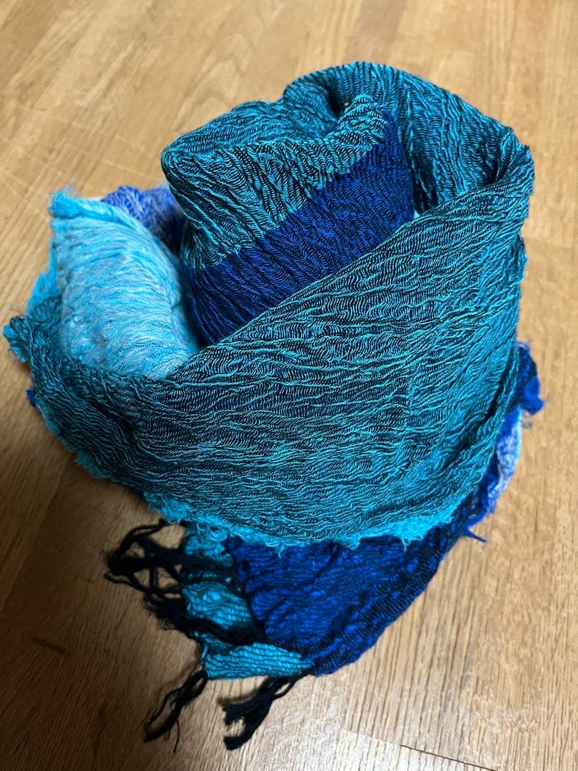 USEDタマキニイメ　basic twotone shawl 綿100% ブルー
