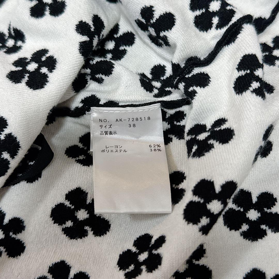 良品　M'S GRACY　ニットワンピース　リボン　花柄　黒　38 切替デザイン