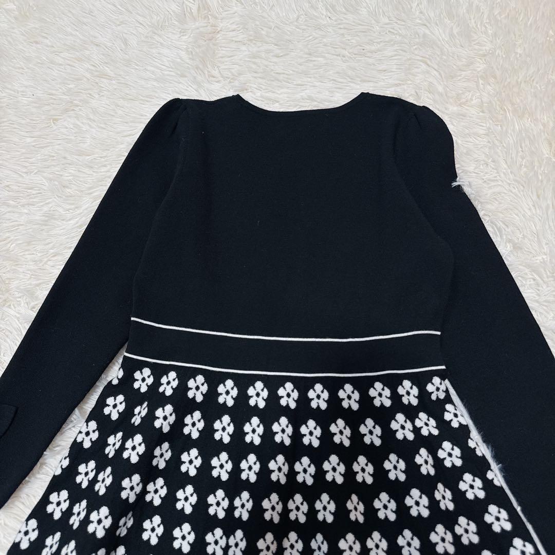 良品　M'S GRACY　ニットワンピース　リボン　花柄　黒　38 切替デザイン