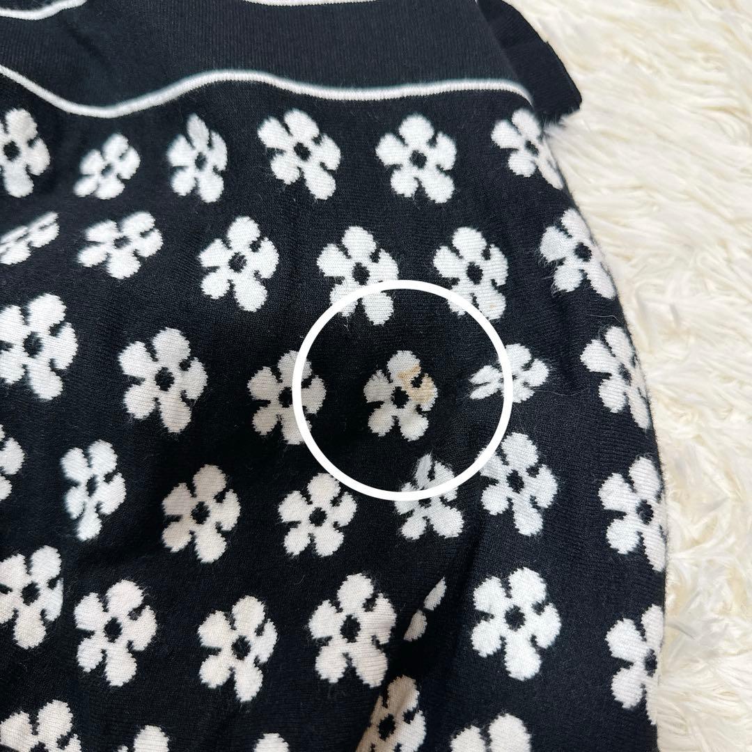 良品　M'S GRACY　ニットワンピース　リボン　花柄　黒　38 切替デザイン