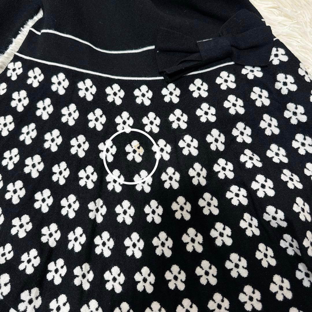 良品　M'S GRACY　ニットワンピース　リボン　花柄　黒　38 切替デザイン