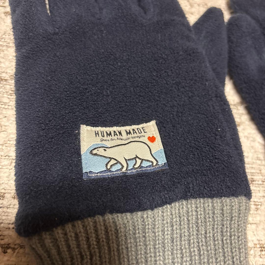 HUMAN MADE ネイビー手袋 フリース素材 L