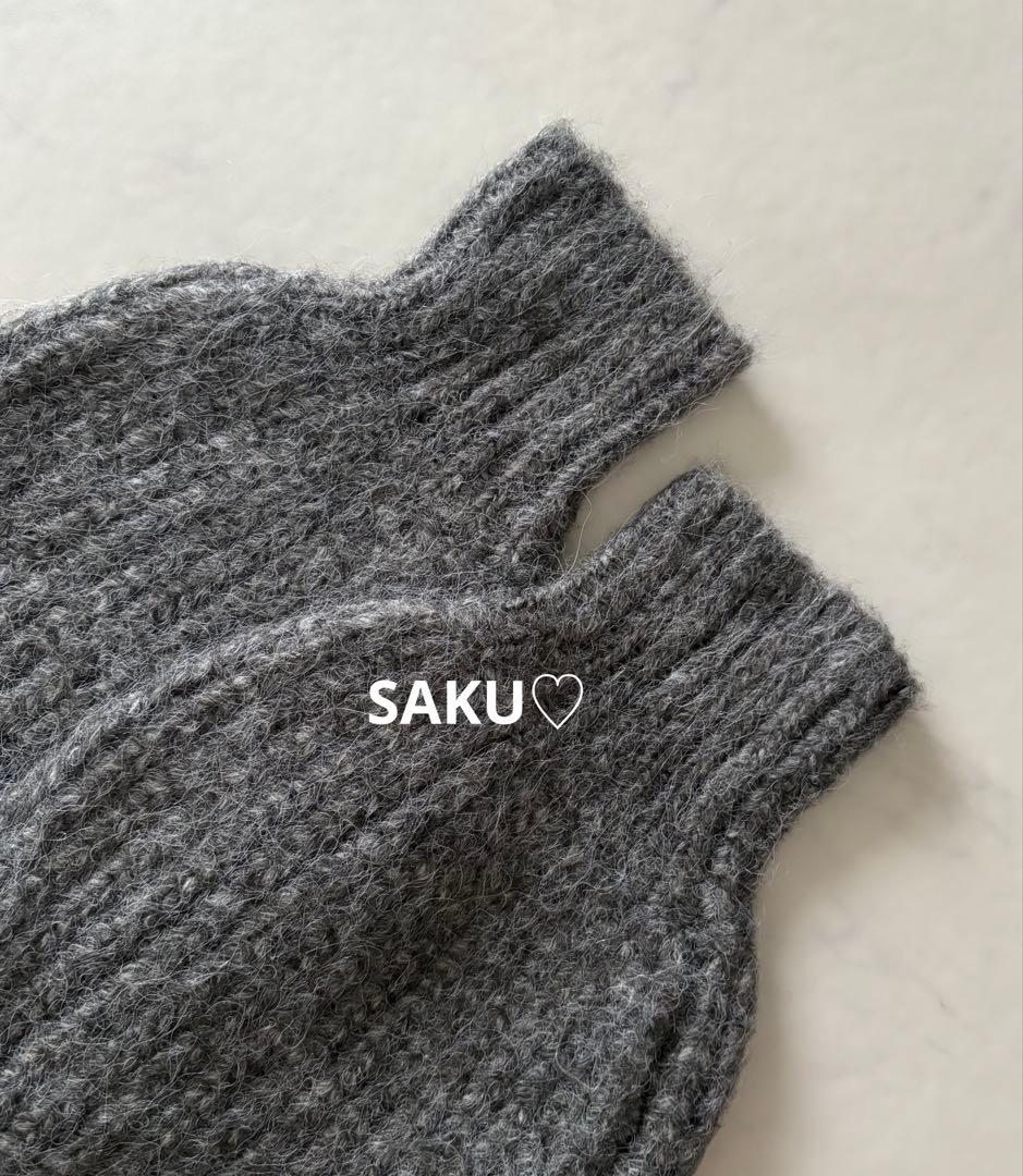定価15400円 DOUDOU ヘアリーパールVニットカーディガン グレー
