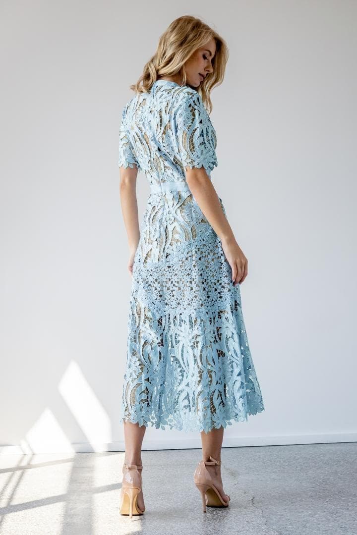ス*゜様 セルフポートレイト レース ワンピース 水色 UK8 未使用 Lace