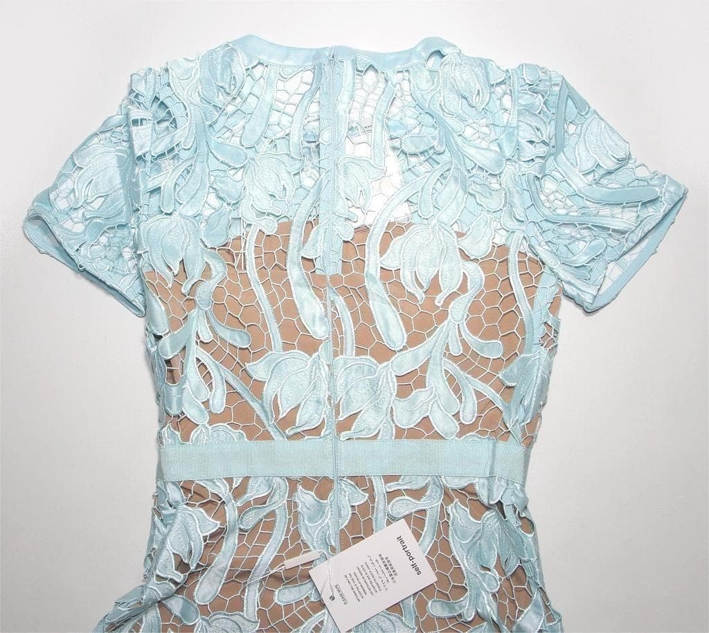 ス*゜様 セルフポートレイト レース ワンピース 水色 UK8 未使用 Lace