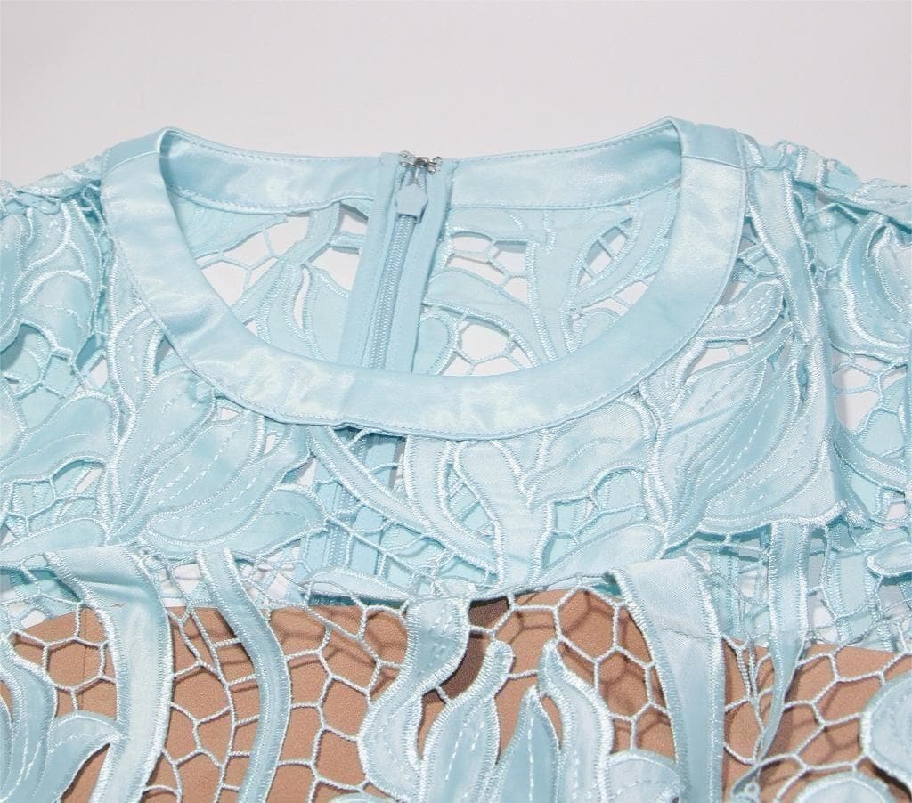 ス*゜様 セルフポートレイト レース ワンピース 水色 UK8 未使用 Lace