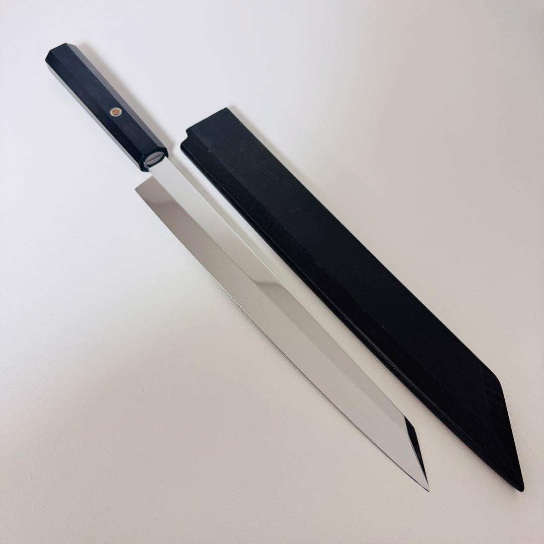 270mm 切付柳刃包丁 鏡面　黒檀八角柄 刺身包丁 全鋼　和包丁【鞘付き】