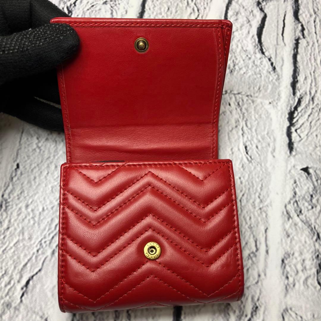 美品✨グッチ マーモント ゴールド金具 キルティング 本革 レザー 三つ折り財布