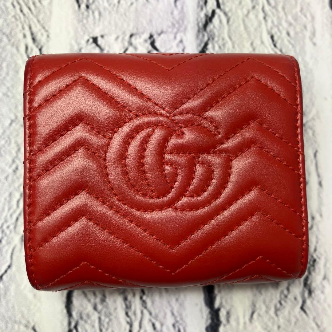 美品✨グッチ マーモント ゴールド金具 キルティング 本革 レザー 三つ折り財布