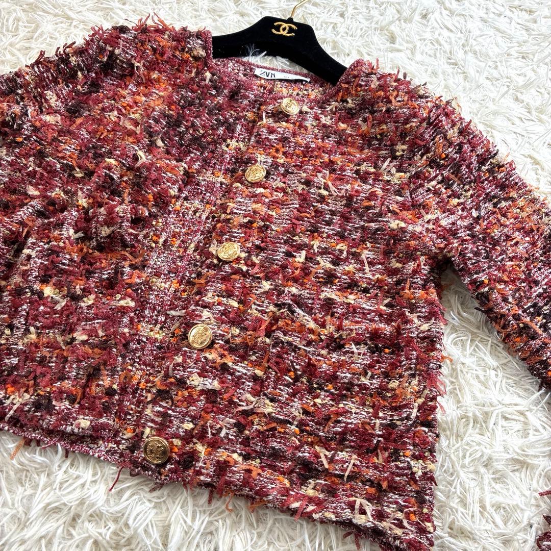 未使用級✨ZARA 完売品 テクスチャー ニット カーディガン 金ボタン M相当