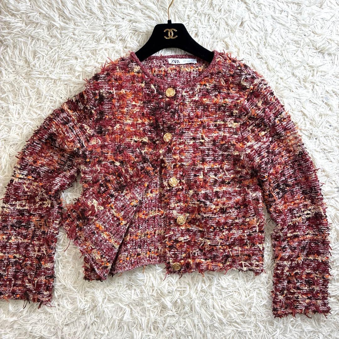 未使用級✨ZARA 完売品 テクスチャー ニット カーディガン 金ボタン M相当