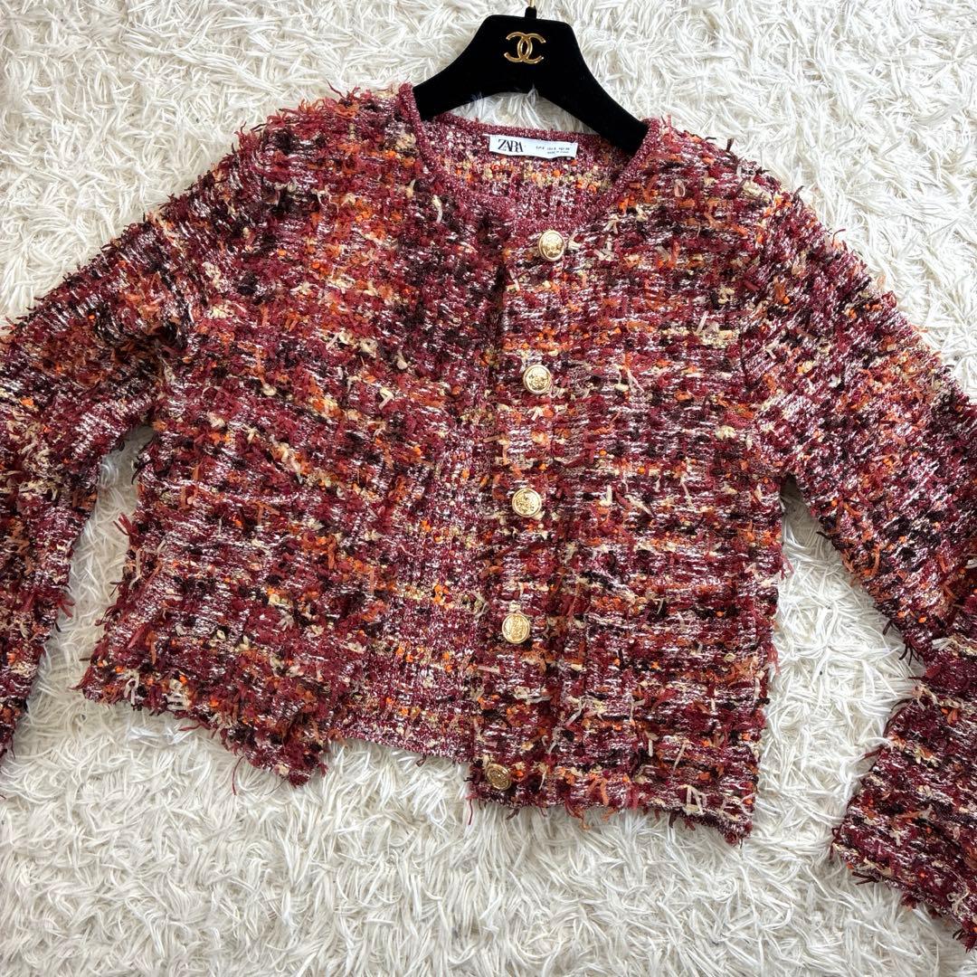 未使用級✨ZARA 完売品 テクスチャー ニット カーディガン 金ボタン M相当