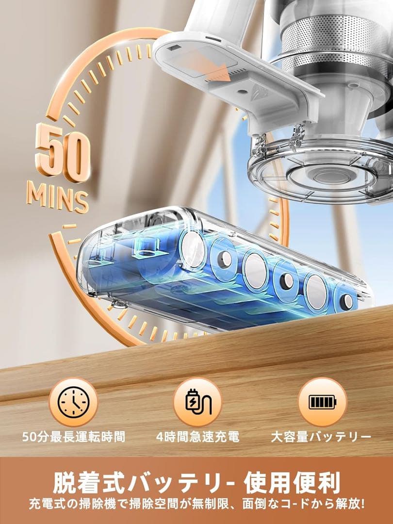 掃除機 コードレス 2025革新モデル 46000pa強力吸引& LED液晶