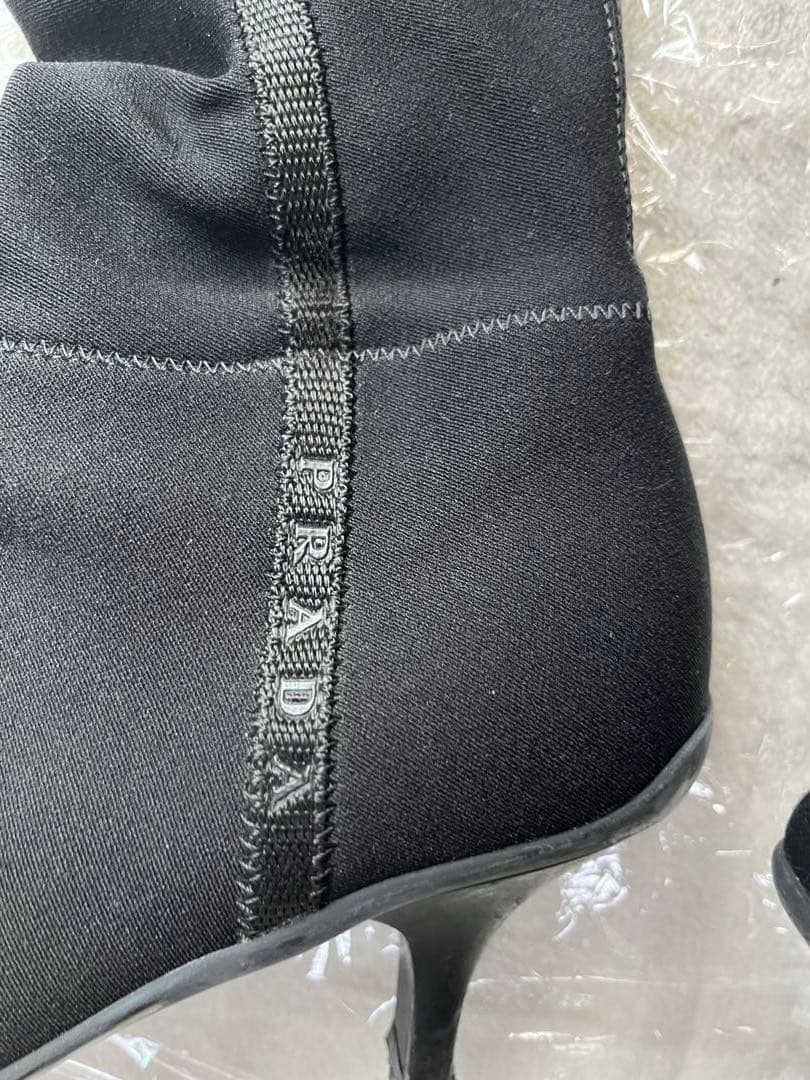 PRADA ストレッチ　ロングブーツ ヒール　ブラック　23.5