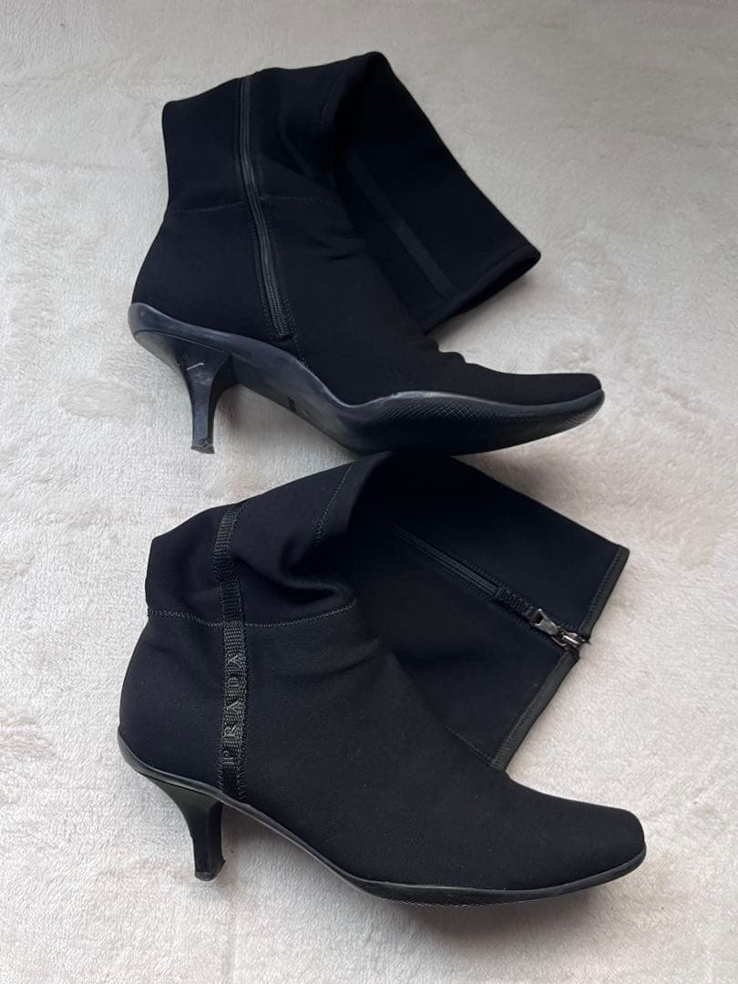 PRADA ストレッチ　ロングブーツ ヒール　ブラック　23.5