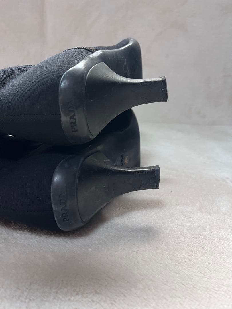 PRADA ストレッチ　ロングブーツ ヒール　ブラック　23.5