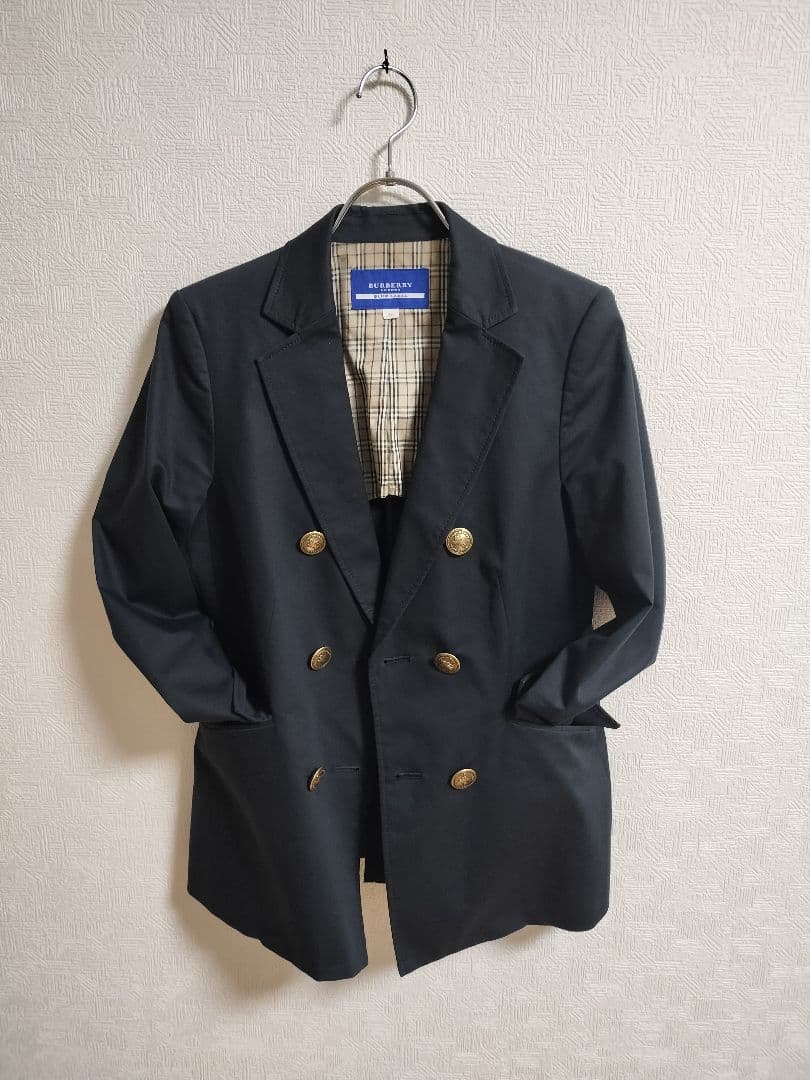 美品 バーバリー BURBERRY 紺ブレ 金ボタン ノバチェック ダブル