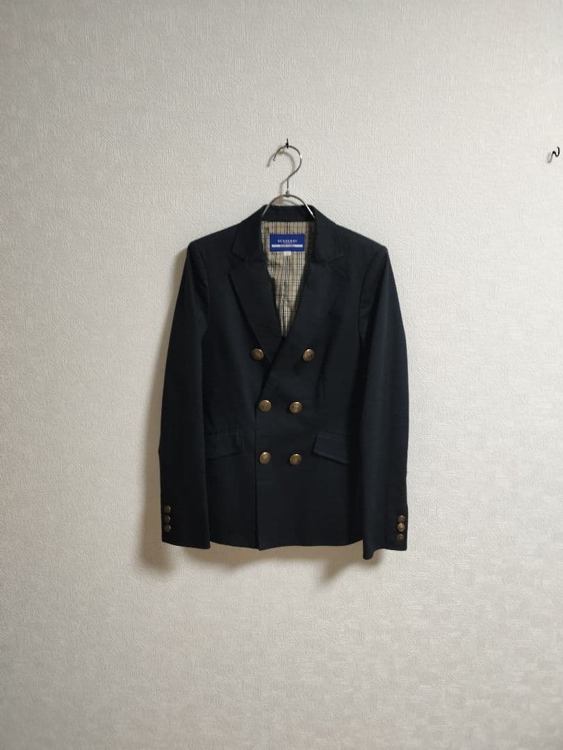 美品 バーバリー BURBERRY 紺ブレ 金ボタン ノバチェック ダブル