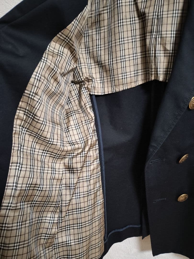 美品 バーバリー BURBERRY 紺ブレ 金ボタン ノバチェック ダブル