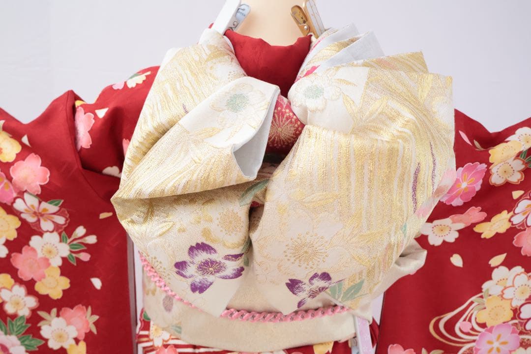 正絹　可愛らしい赤色の振袖セット　⑥