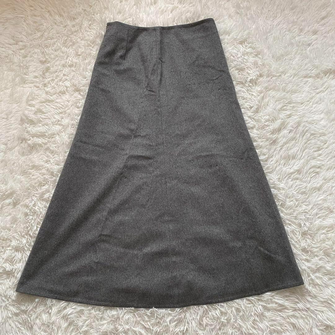 E18 美品 ドゥーズィエムクラス カシミヤ混 ロングスカート グレー 38