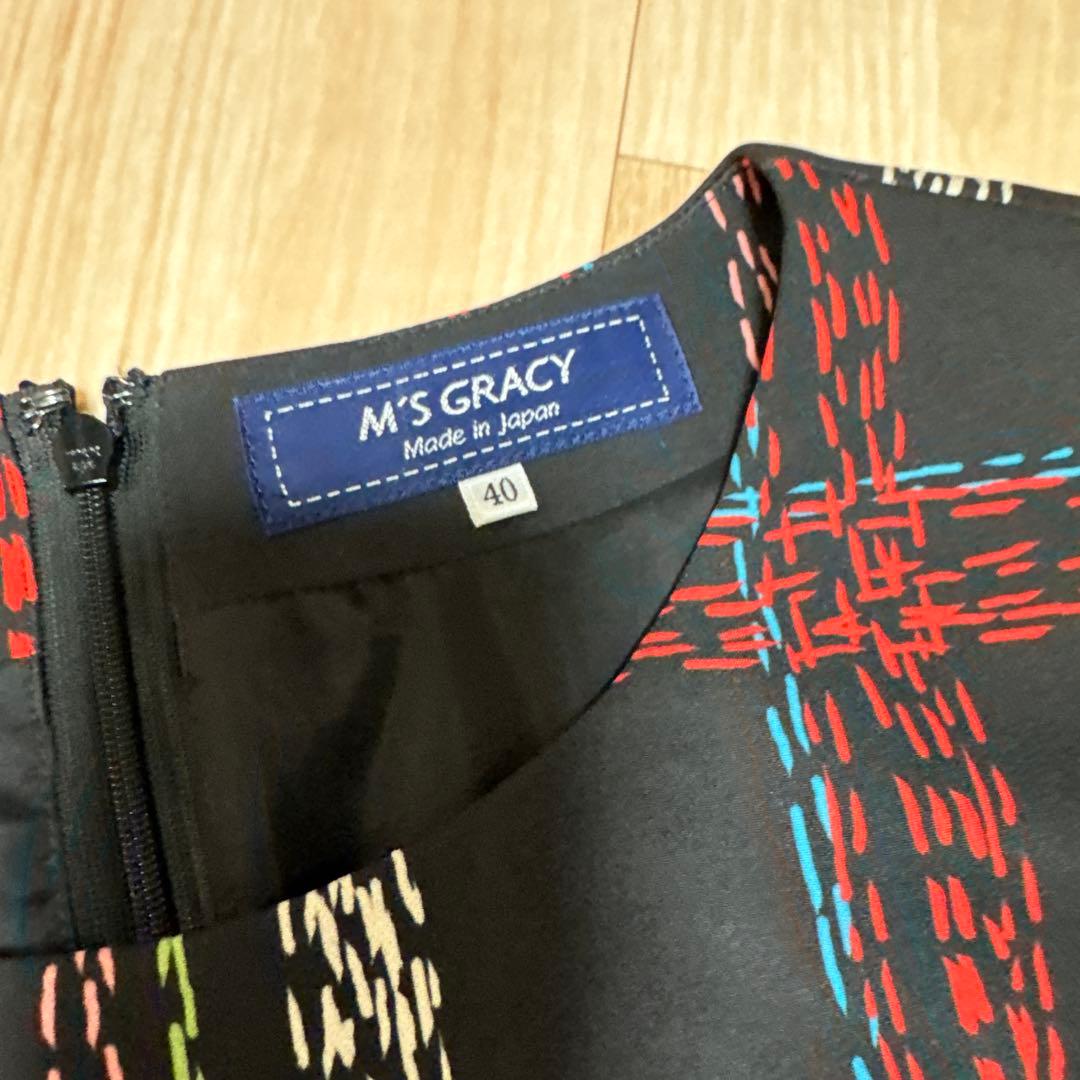 M'S GRACY チェック柄 半袖 ワンピース ひざ丈 サイズ40